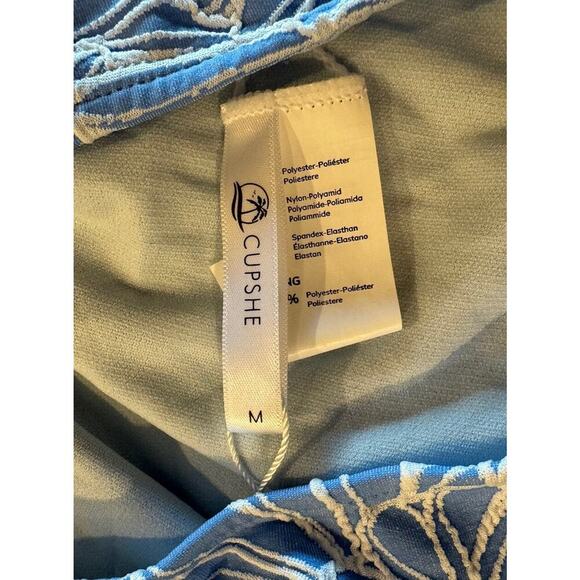 CUPSHE Bikini Bottom Size Medium High Cut Textured Floral Blue White Swim Resort - Picture 5 of 7